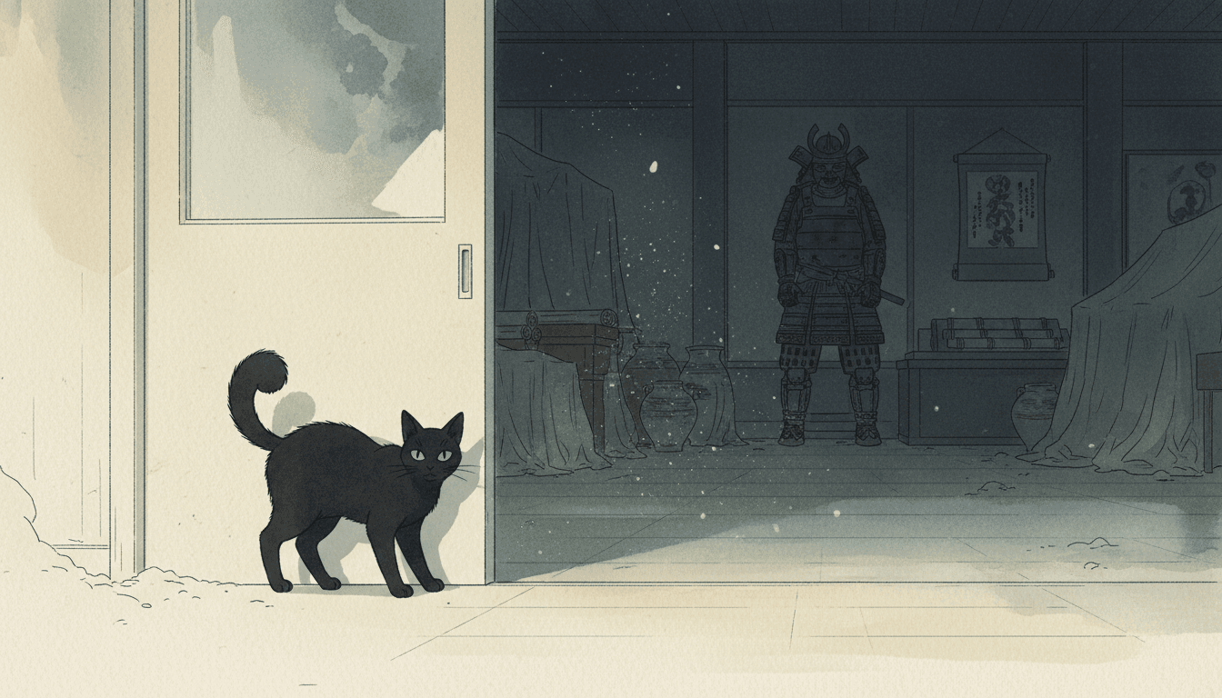 A Japanese cat enters at the history museum to steal old whale bones